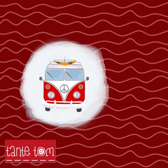 Panneau en coton - Sweat d'été en coton bio "Bulli/camping-car" (rouge foncé) de lillestoff