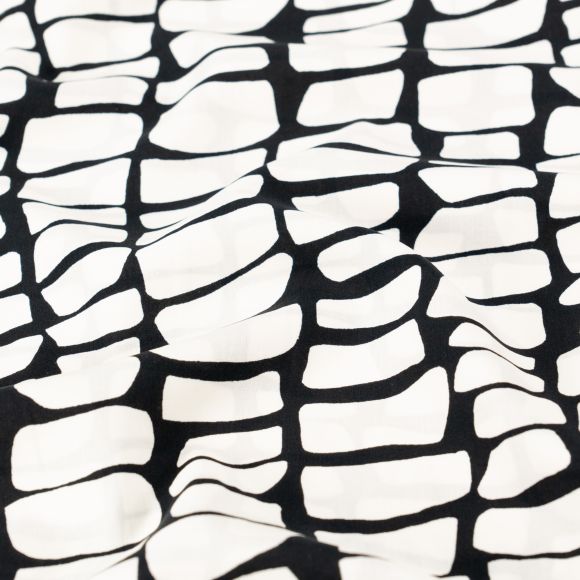 Voile de coton/viscose "Urban Grid" (noir-offwhite)