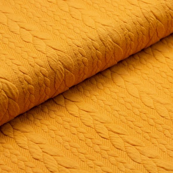 Tricot jacquard jersey "Motif tressé" (jaune moutarde)