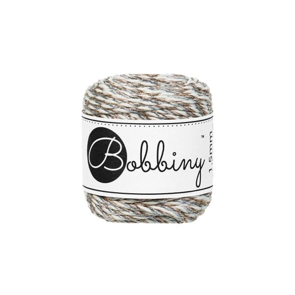 Makramee-Garn Baumwolle "Mini Holiday Rope Ø 1.5 mm - sparkle" (offwhite/gold/silber) von Bobbiny