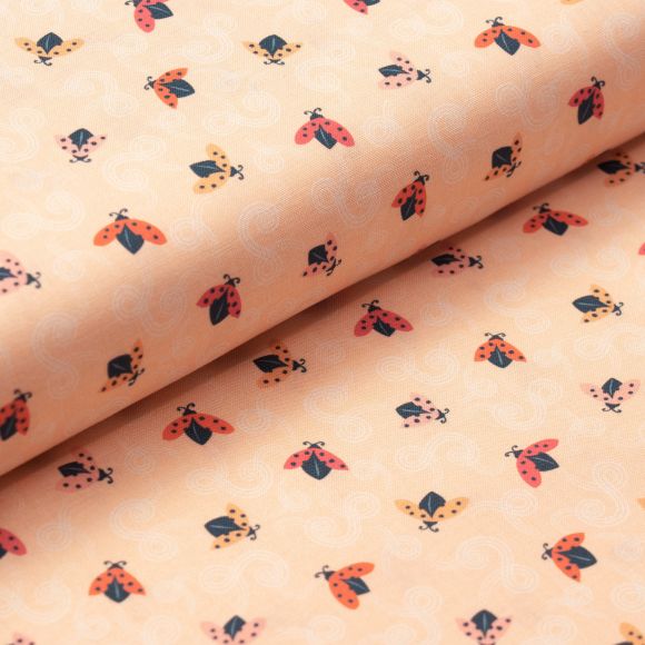 Tissu coton bio "Tiny and Wild/Ladybug Acrobatics" (saumon clair-rouge/rose) de Cloud9 Fabrics