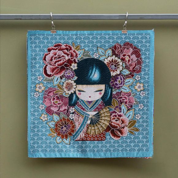 Carré jacquard "Geisha/Japon" 48 x 48 cm (turquoise-multicolore)