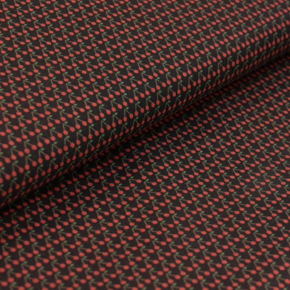 Canevas de coton/lin "Sashiko Moyo/cerises" (noir-rouge/vert) de KOKKA