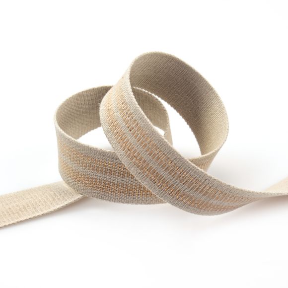 Gurtband Baumwolle "Lurex/Striche" 40 mm (graubeige-gold)