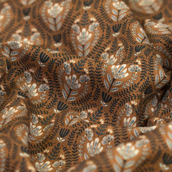 Bio-Baumwolle "Grassroots/Ezra" (braun-dunkelblau/offwhite/hellgrau) von Cloud9 Fabrics