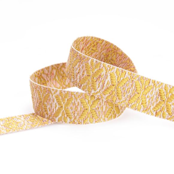 Gurtband "Jacquard Copo Lurex" 40 mm (ecru/senfgelb/kupfer)