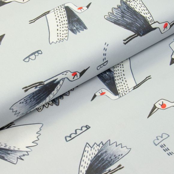Canvas de coton bio "Grues" (gris-noir) de halfbird