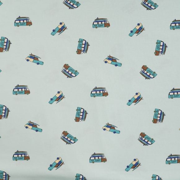Jersey Baumwolle "Van/Surfbrett" (hellaqua-blau/braun)