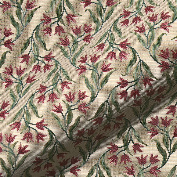 Tissu jacquard - gobelins "Folklore/Fleurs" (crème-rouge/vert)