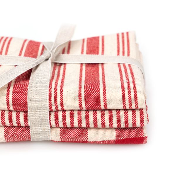 Stoffpaket - Baumwolle "Küchen-Trio Pure" 3-teilig (natur-rot)