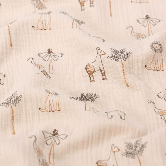 Double Gauze Baumwolle "Savannah/Tiere" (sand-braun/ocker)