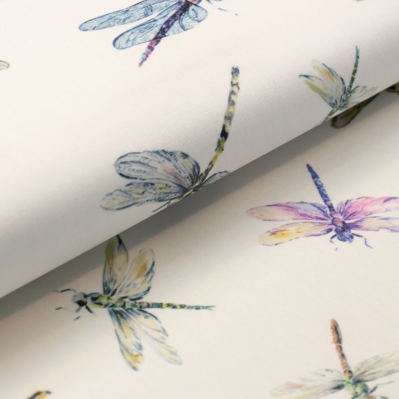Canevas de coton enduit mat "Dragonflies/libellules" (offwhite-multicolore) de CLARKE&CLARKE