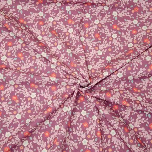 Popeline Baumwolle "Emilie/Blumenliebe" (mauve-rosa/rot) von hilco