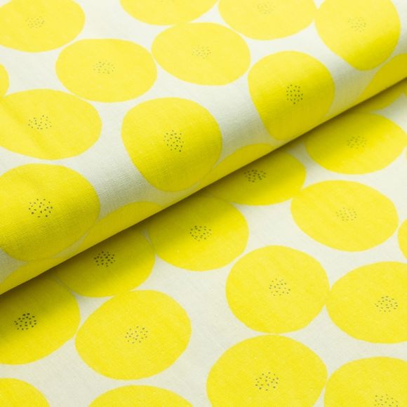 Double gaze de coton "Muddy Works/pois" (offwhite-jaune citron) de KOKKA/Japon