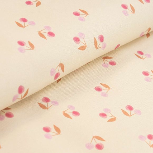 Canvas Baumwolle "Pastell Cherries/Kirschen" (ecru-rosa/braun)