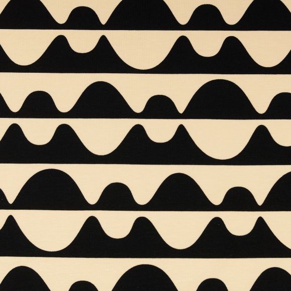 Sommersweat Baumwolle - French Terry "Retro/Waves" (ecru-schwarz)