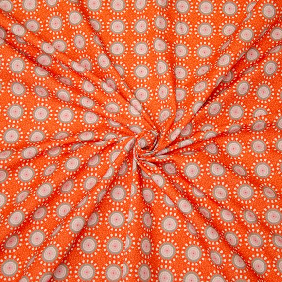 Popeline de coton "Emilie/mandala de fleurs" (orange foncé-rose/gris) de hilco