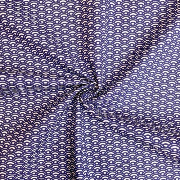 Coton "Éventails/vagues" (blanc-bleu foncé)