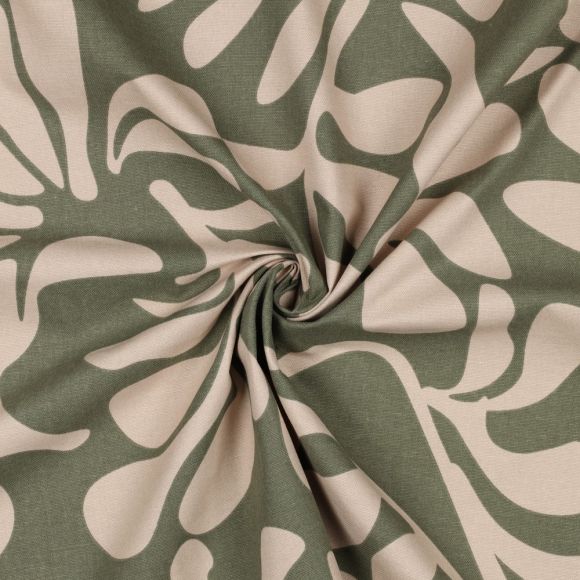 Canvas/bachette coton "Vintage Leaves/feuilles" (olive-beige clair)