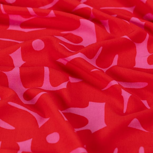 Popeline viscose "Bubble ABC" (rose-rouge)
