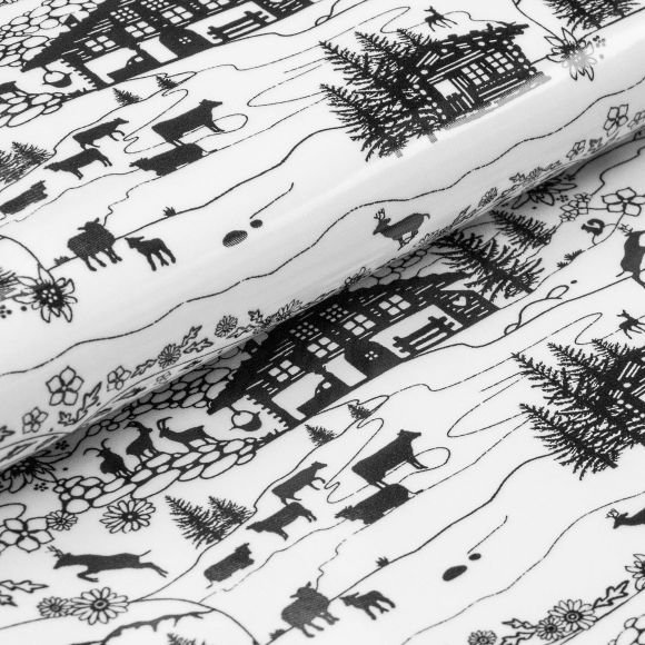 Toile cirée - coton enduit PVC "Silhouettes/traditions" (blanc-noir)