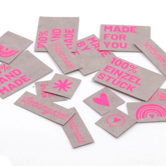 SnapPap Labels / Etiketten "Handmade" Bogen mit 41 Labels (grau-pink)