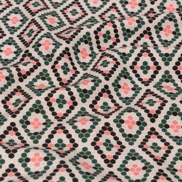 Tissu en coton bio "Honey Garden - Honeycomb" (beige-vert/corail/rose) de Cloud9 Fabrics