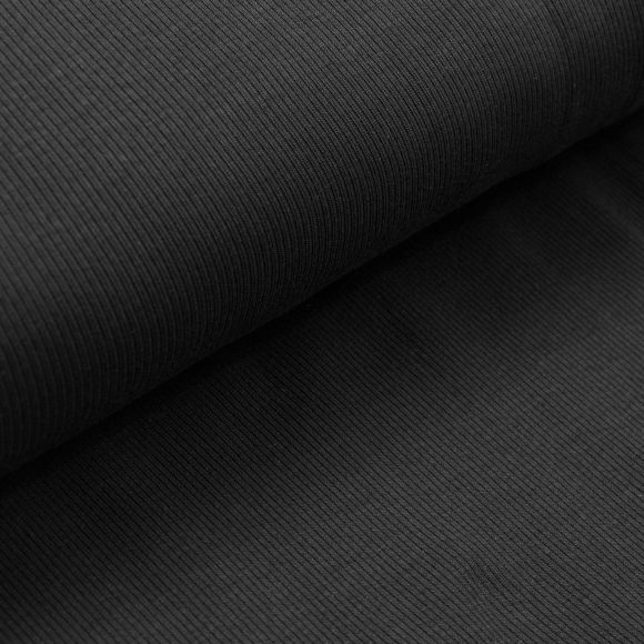 Jersey côtelé en coton - uni “Amy” (noir)