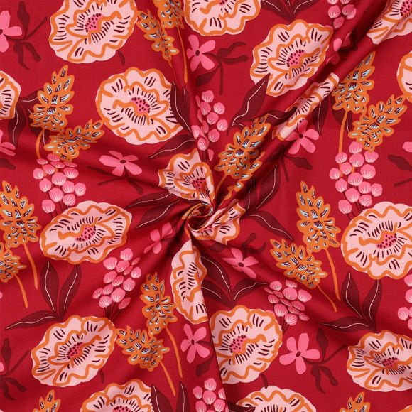 Popeline de coton "Fresh Flowers" (rouge foncé-rose/orange) de Nerida Hansen