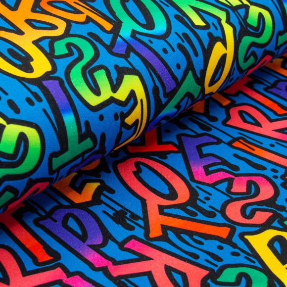 Sweat de coton "Alphabet/graffiti" (bleu-multicolore)