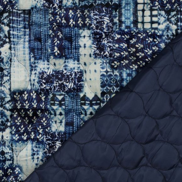 Samt Stepper - wattiert "Patchwork/Batik" (dunkelblau-offwhite)