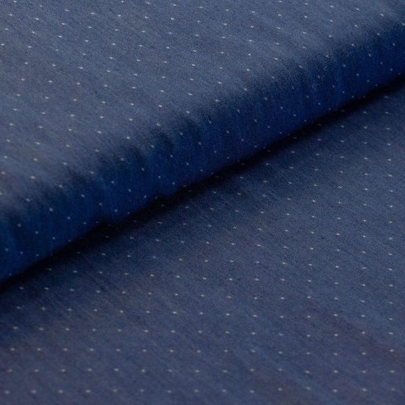 Tissu jean - chambray de viscose "Dobby/pois" (bleu jean-blanc)