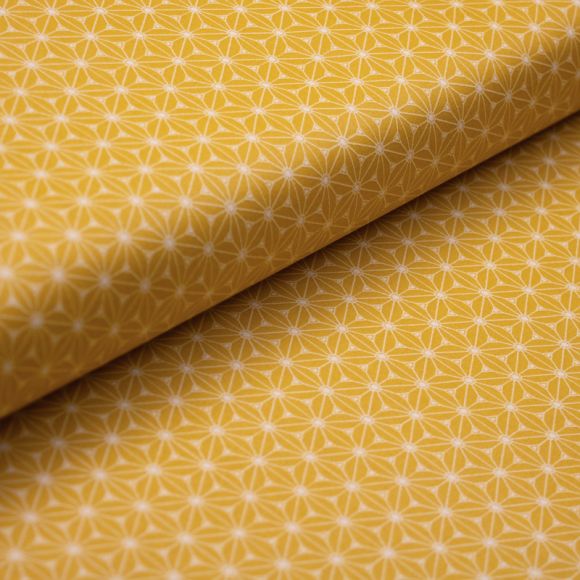 Toile cirée - coton enduit "Geometric Stars/triangles" (jaune moutarde-blanc)