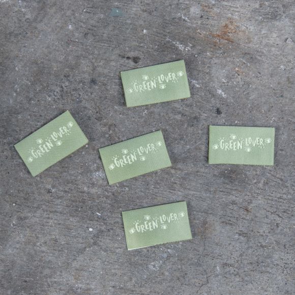 Étiquette textiles/Labels "Green Lover" - paquet à 5 pces (olive clair-vert pastel) de KREANDO