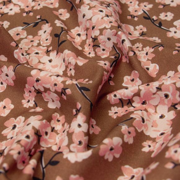 Coton bio "Enchanted/Cherry Blossom" (cognac-rose/noir) de Cloud9 Fabrics