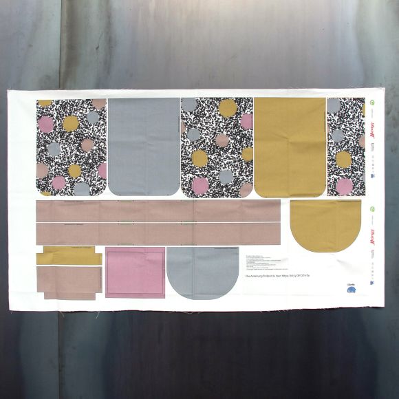 Canvas coton bio panel pour sac à dos "Stracciatella-Auf und davon" (olive/rose/gris) de lillestoff