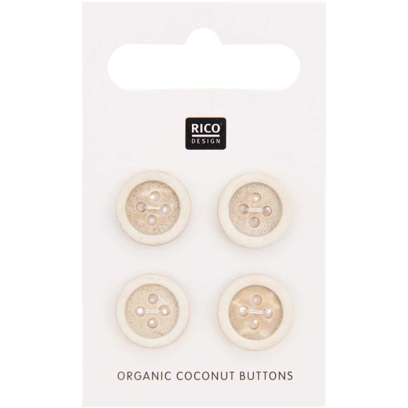 Knopf "Kokosnuss" rund 4-Loch - Ø 13 mm, 4 Stück (hellbeige) von RICO DESIGN