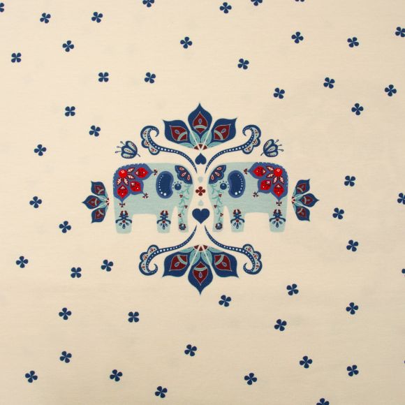 Jersey de coton - panneau "Gigantito by bienvenido colorido" (beige clair-bleu/rouge) de Swafing