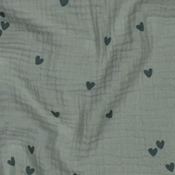 Double Gauze Baumwolle "Tiny Hearts/Herzen" (altmint-dunkelmint)