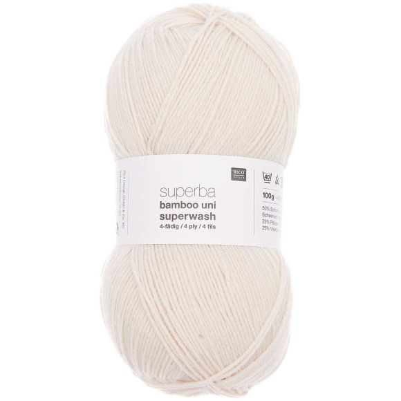 Sockenwolle - Rico Superba Bamboo Uni Superwash - 4 fädig (creme)