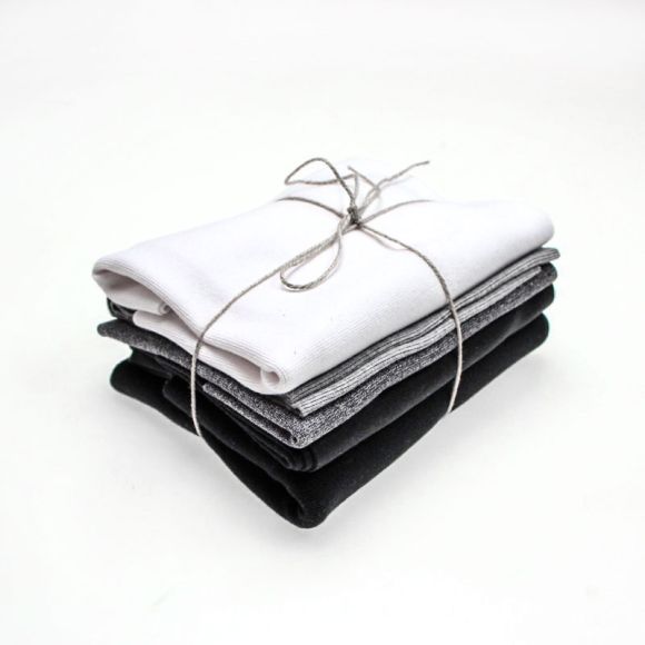 Paquet de restes de tissu "Bords côtes" (noir/gris/blanc)