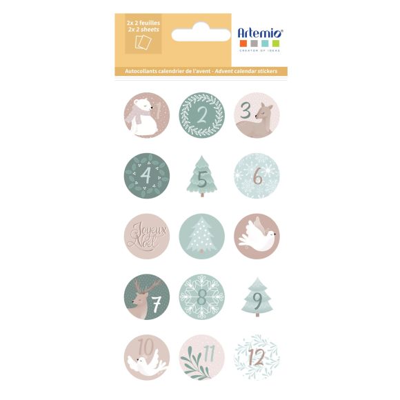 Adventskalenderzahlen - Sticker "Let it snow" 2er Set 1-24, Ø 25 mm (mint)