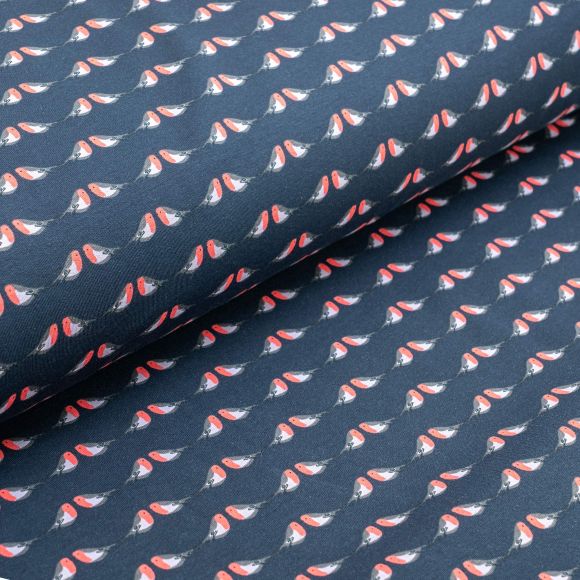 Jersey de coton bio "Robin/rouge-gorge" (bleu nuit-rouge/lilas clair/gris) de C.PAULI