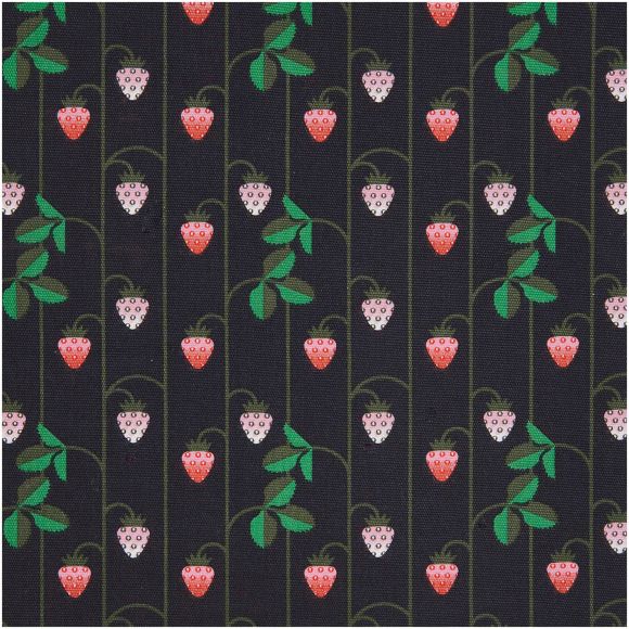 Canvas Baumwolle "Erdbeeren" (anthrazit-rot/grün) von RICO DESIGN