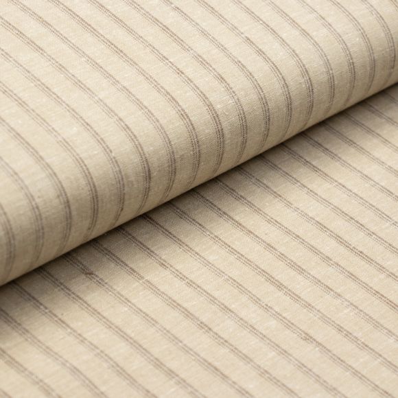 Tissu métis lin/coton "Simon - rayures" (beige-brun)