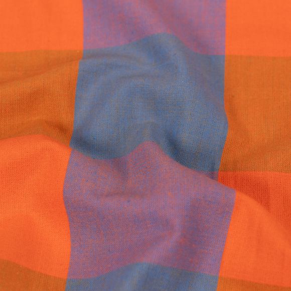 Baumwolle "Plaid in Cobalt/Vichy" (orange/blau/oliv) von Fableism