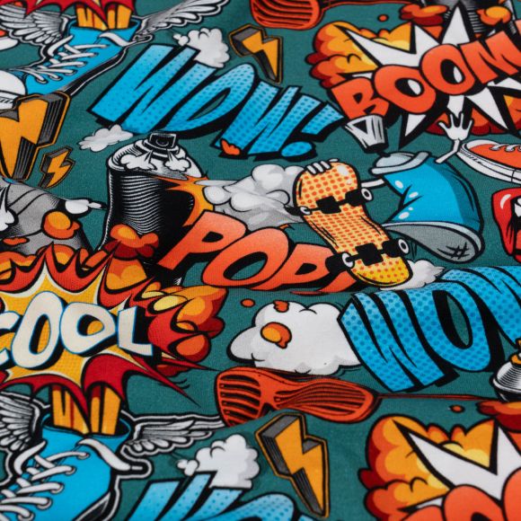 Jersey de coton "Graffiti" (pétrole-multicolore)