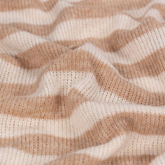 Strickstoff Wollmix "Blockstreifen" (beige/ecru)