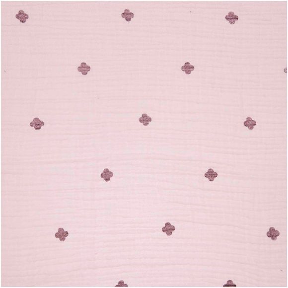 60 cm reste // Double gaze de coton "Metallic - fleurs" (rose clair-vieux rose) de Rico Design