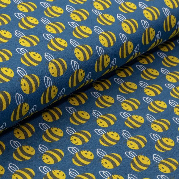Jersey de coton "Animal Mini/abeille by käselotti" (bleu jean-jaune) de Swafing